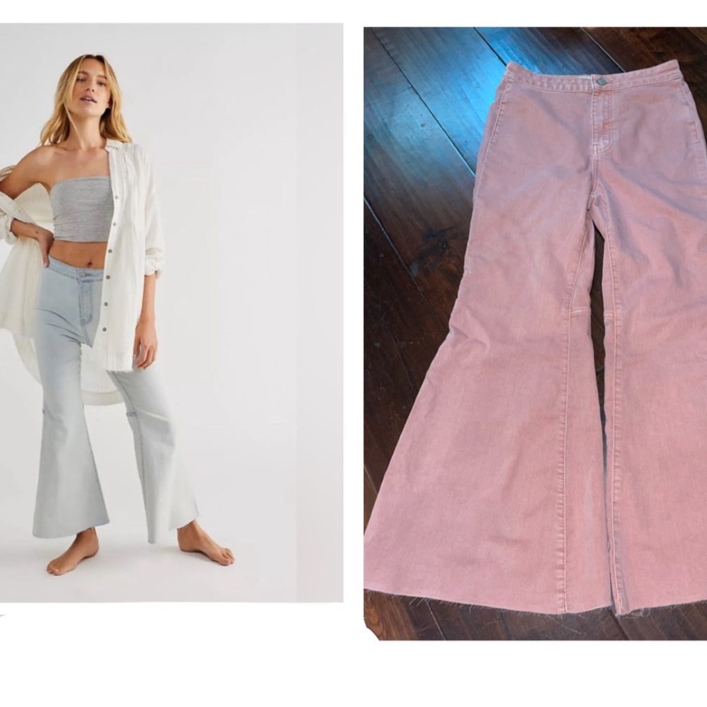 Free People Youthquake Crop Flare Raw Hem Pink Jeans